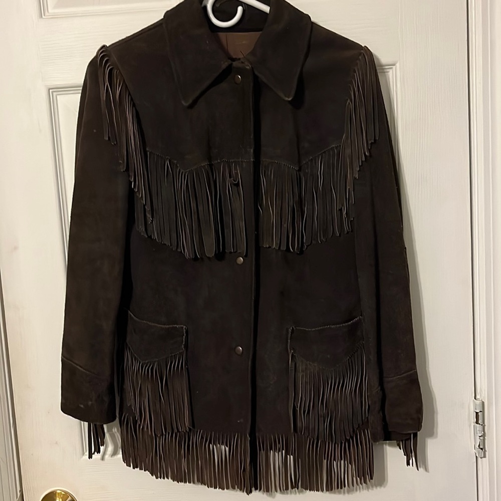Brown suede jacket with fringe by The Tannery size 7/8